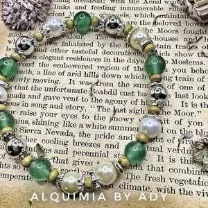 Grandma approved Green aventurine gemstones pearl and Silver Bracelet
